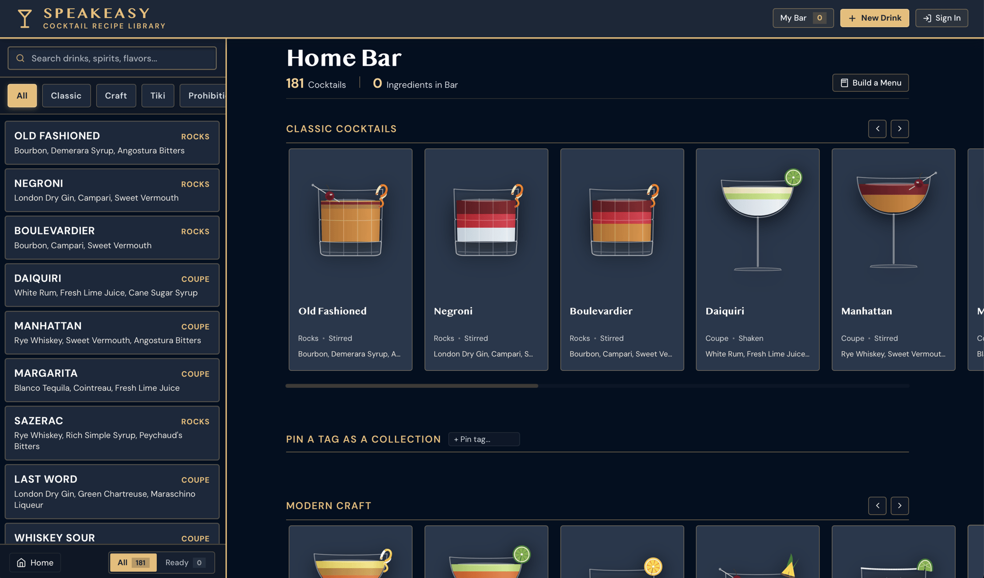 Speakeasy home screen