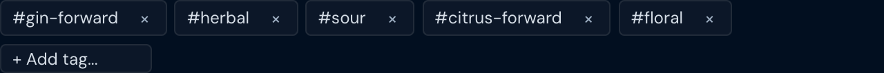 Editable tag chips on a cocktail recipe