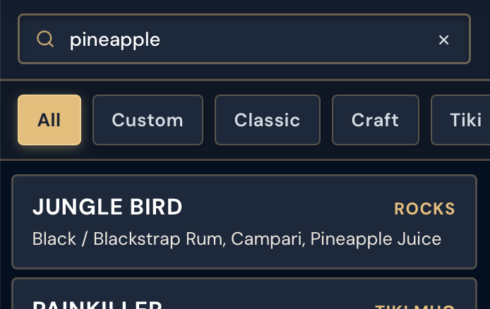 Speakeasy cocktail list