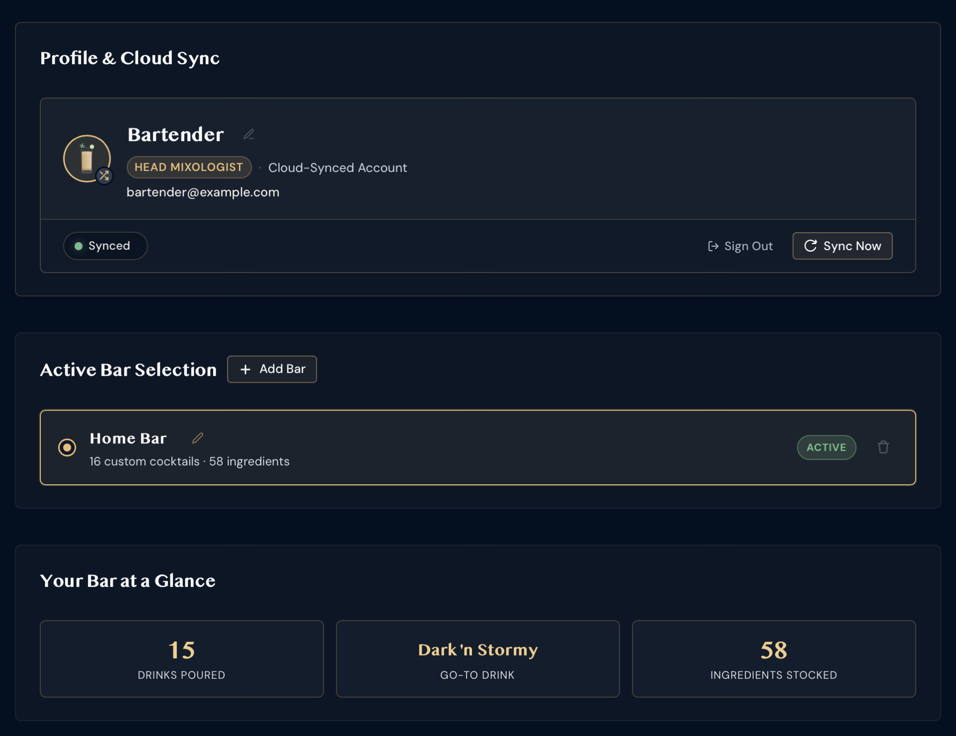 Vault Settings profile and active bar selection
